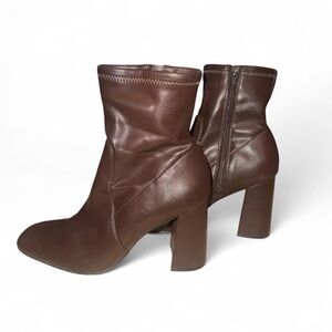 Express Brown faux leather ankle boots with a 3" heel